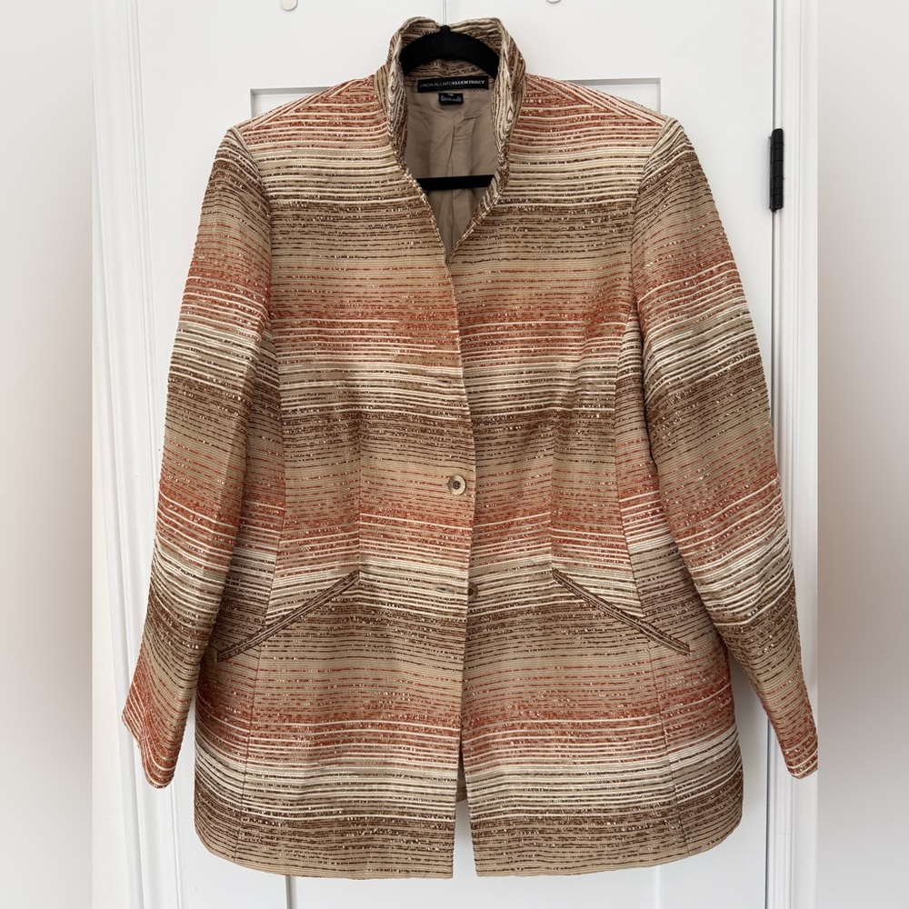 BNWOT Linda Allard Ellen Tracy Silk Blend Textured Jacket Blazer Size 16 Luxe